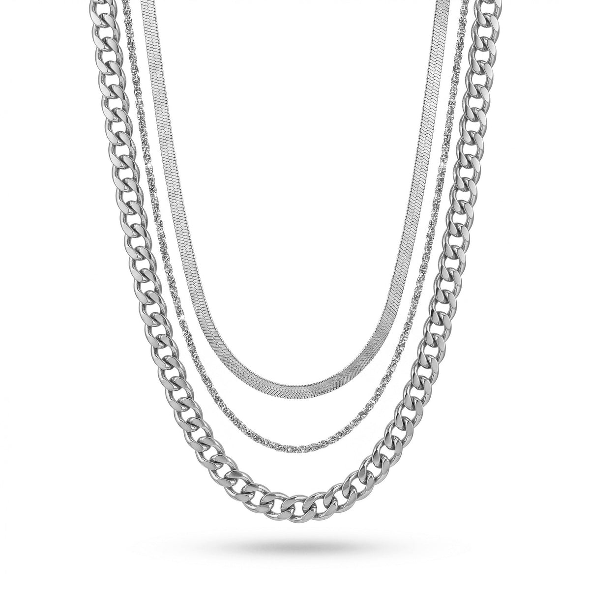 New European American Cross Border Fade Resistant Stainless Steel Necklace Stackable Set, Flower Geometric Disc Women Necklace