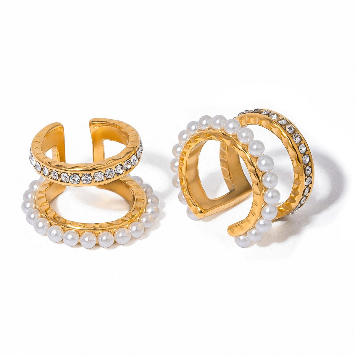18K gold exquisite and noble double-layer inlaid pearls and diamonds design light luxury style earrings