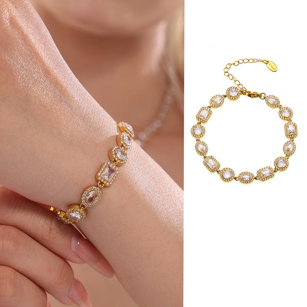 18K gold geometric inlaid gemstone design exquisite noble bracelet