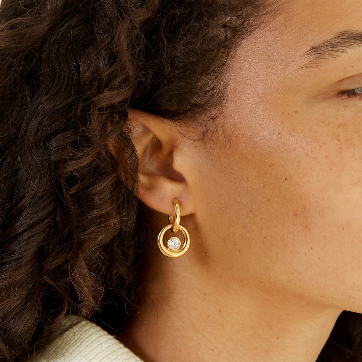 Circle Pendant Huggie Earrings