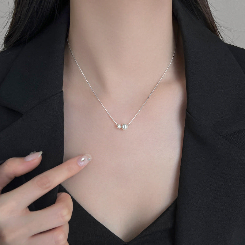 925 Sterling Silver Pearl Necklace Women's 2024 New Explosive Light Luxury Clavicle Chain Niche High-end Women