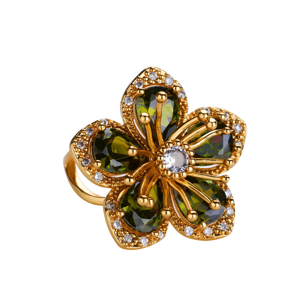 Exquisite Inlaid Zircon Flower Ring