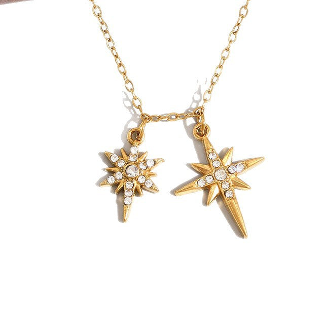 European American Stainless Steel Necklace For Women, Light Luxury Niche Colorfast 8-Pointed Star Neck Jewelry, Wholesale Titanium Steel Accessory