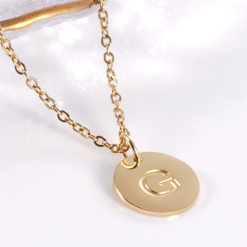 Minimalist Stainless Steel Necklace With Round 26-letter Pendants