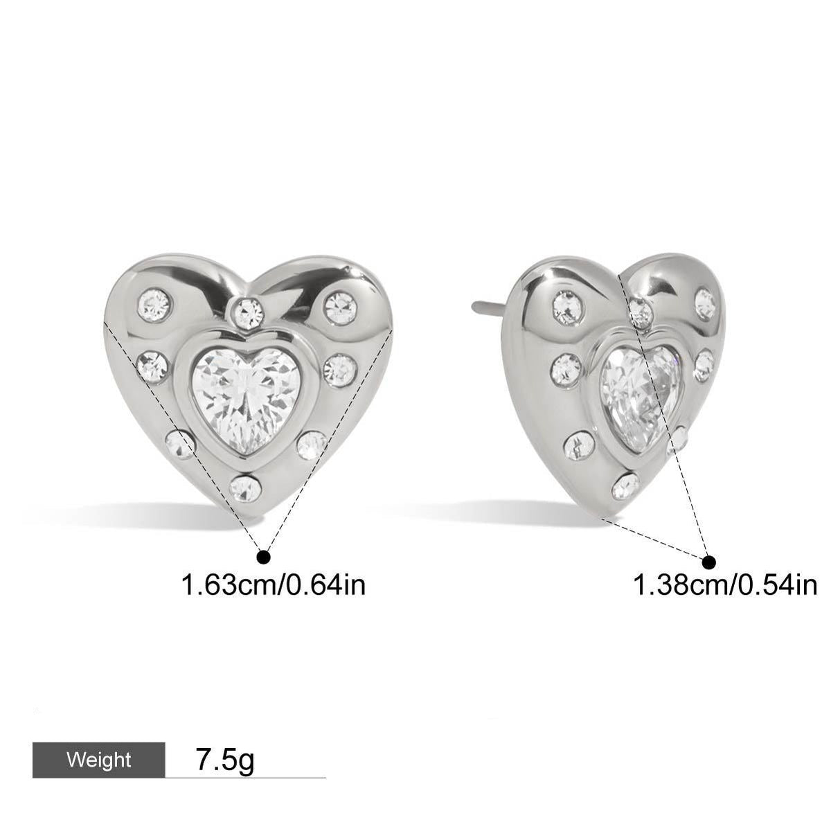 18K gold heart-shaped inlaid gemstones exquisite design dazzling earrings