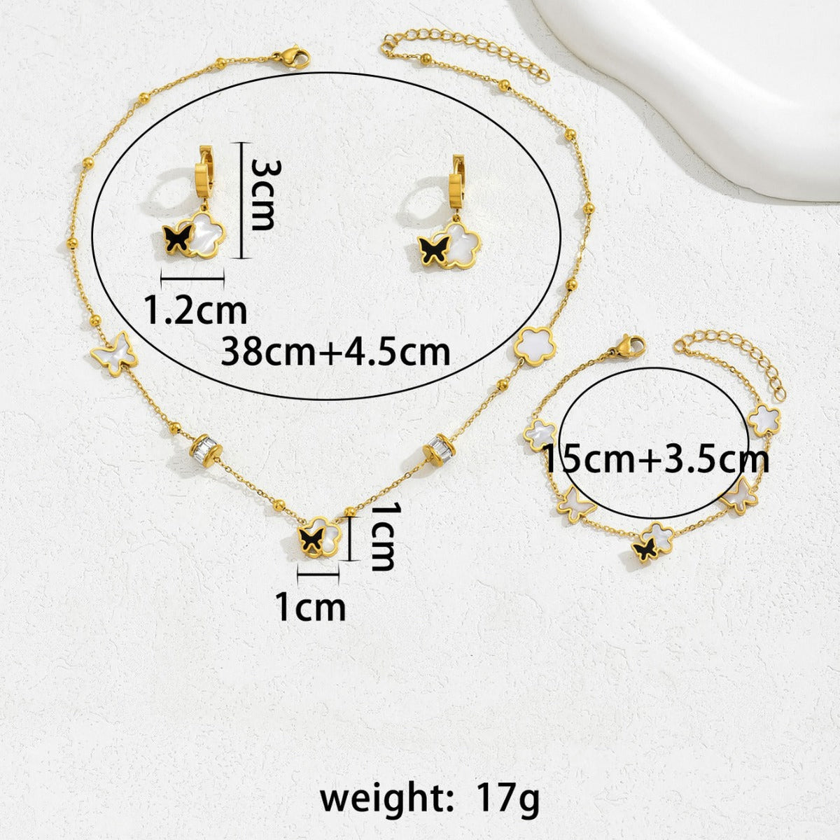 Simple Korean Style Geometric Bracelet Earrings Suit All-match Style Butterfly Niche Zircon Design Necklace