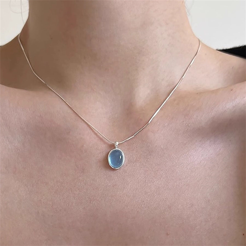 Daily Versatile S925 Sterling Silver Aquamarine Butterfly Necklace For Women, Non-Fading, Niche, High-End, Accessible Luxury Clavicle Chain New