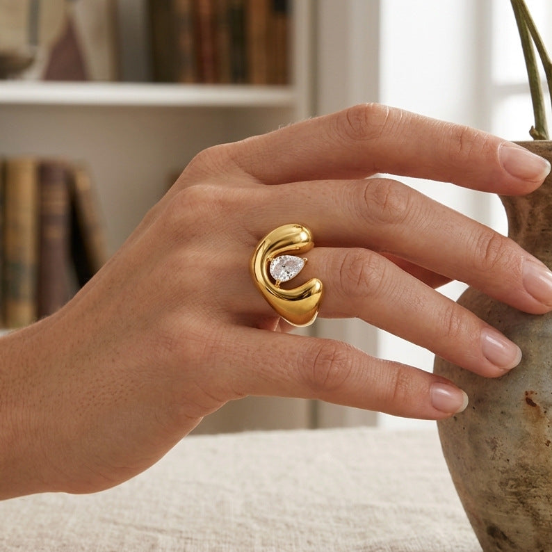 Horseshoe Zircon Open Ring