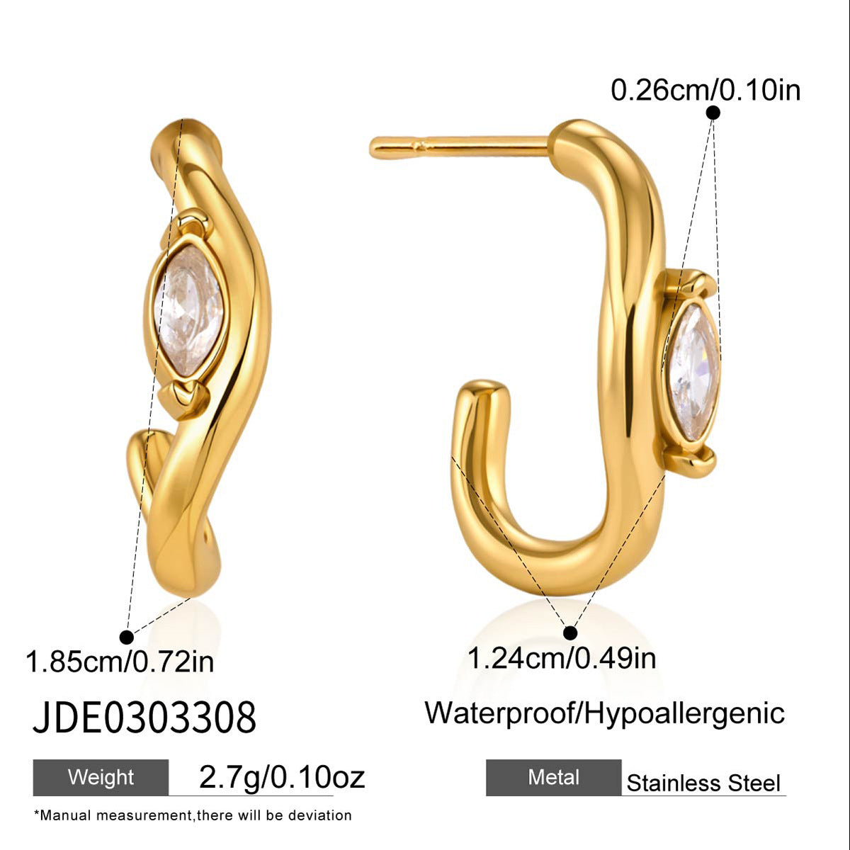 Curved Zircon Hoop Earrings