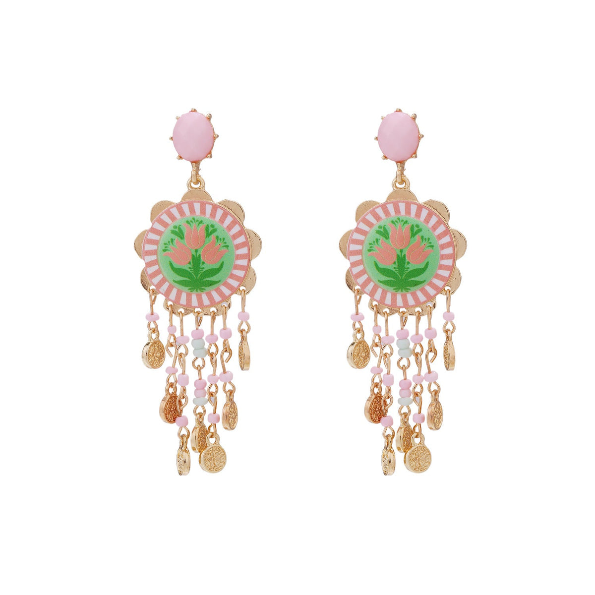 Womens Tulip-Print Tassel Casual Earrings
