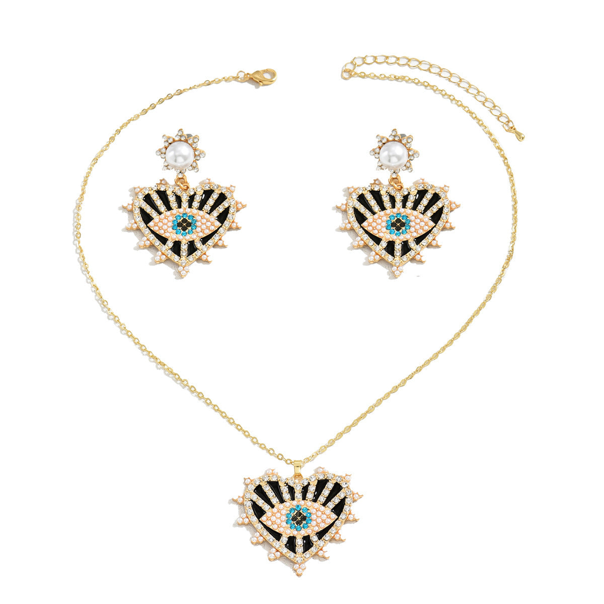 Cross-border Hot Hip-hop Retro Women's Necklace Earrings Niche Devil's Eye Diamond Design Earrings Long Chain