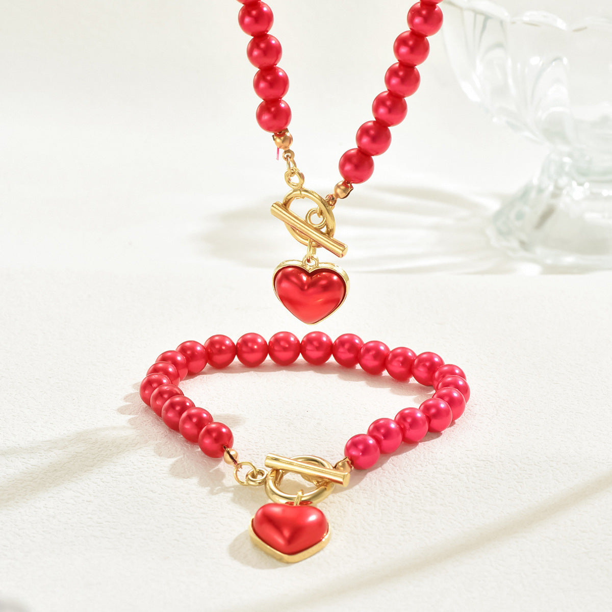 Simple European And American Style Women's Necklace Bracelet Suit Personality Love Pearl Niche Design Clavicle Chain All-match Bracelet