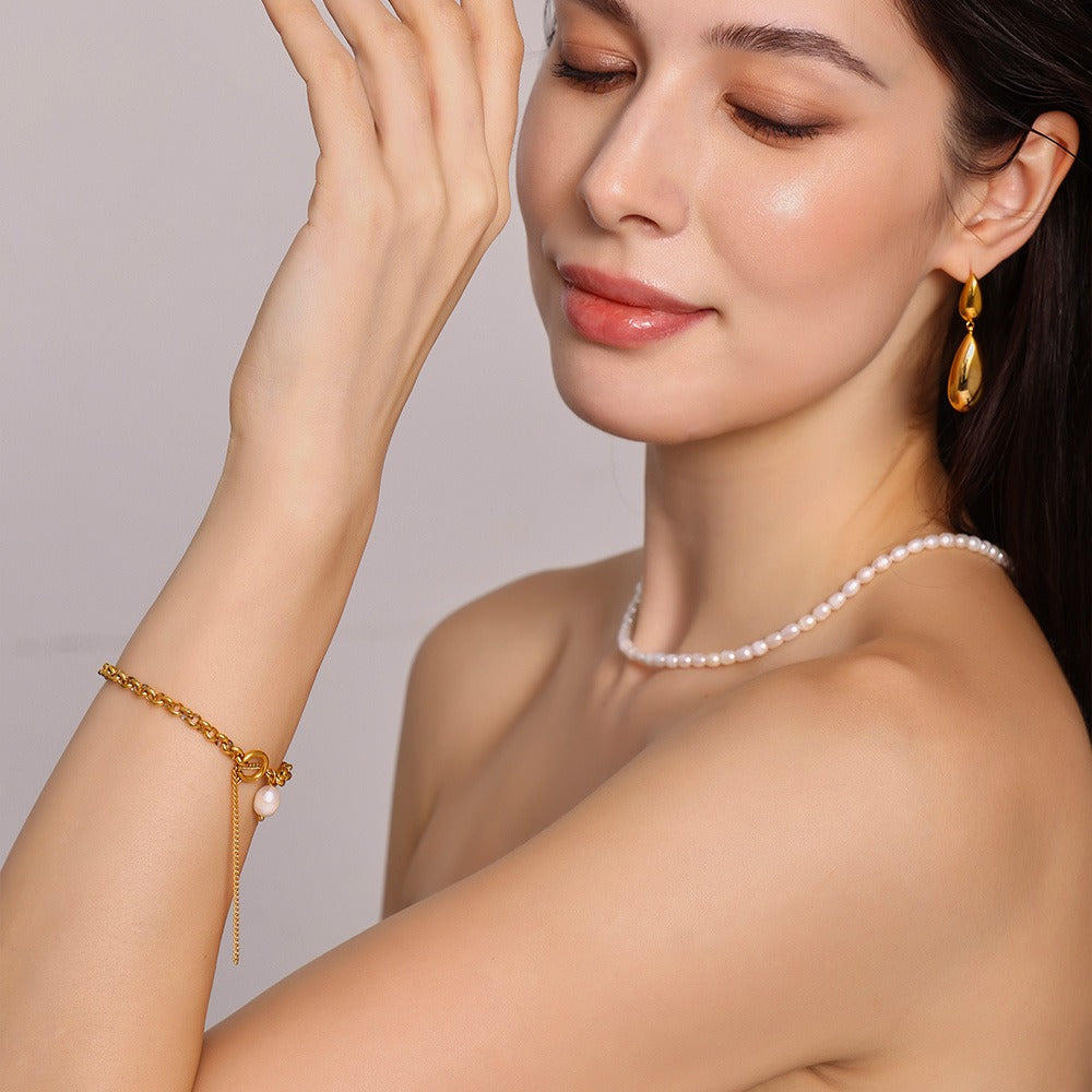 18K gold thick chain with pearl design high-end bracelet
