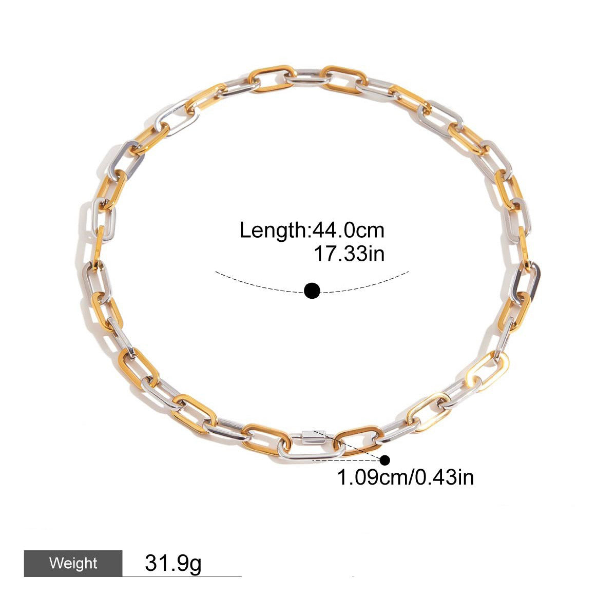 18K gold pendant chain with gold and silver color matching design, simple and unique necklace and bracelet set