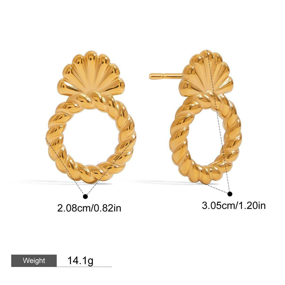 18K gold hollow round with shell-shaped design simple personality earrings