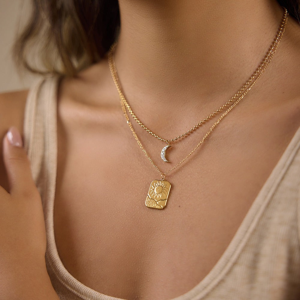 Square Pendant Layered Necklace