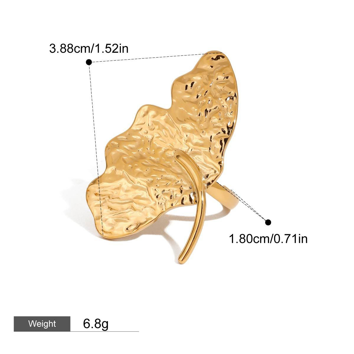 18K gold irregular leaves with texture design simple and unique earring ring set