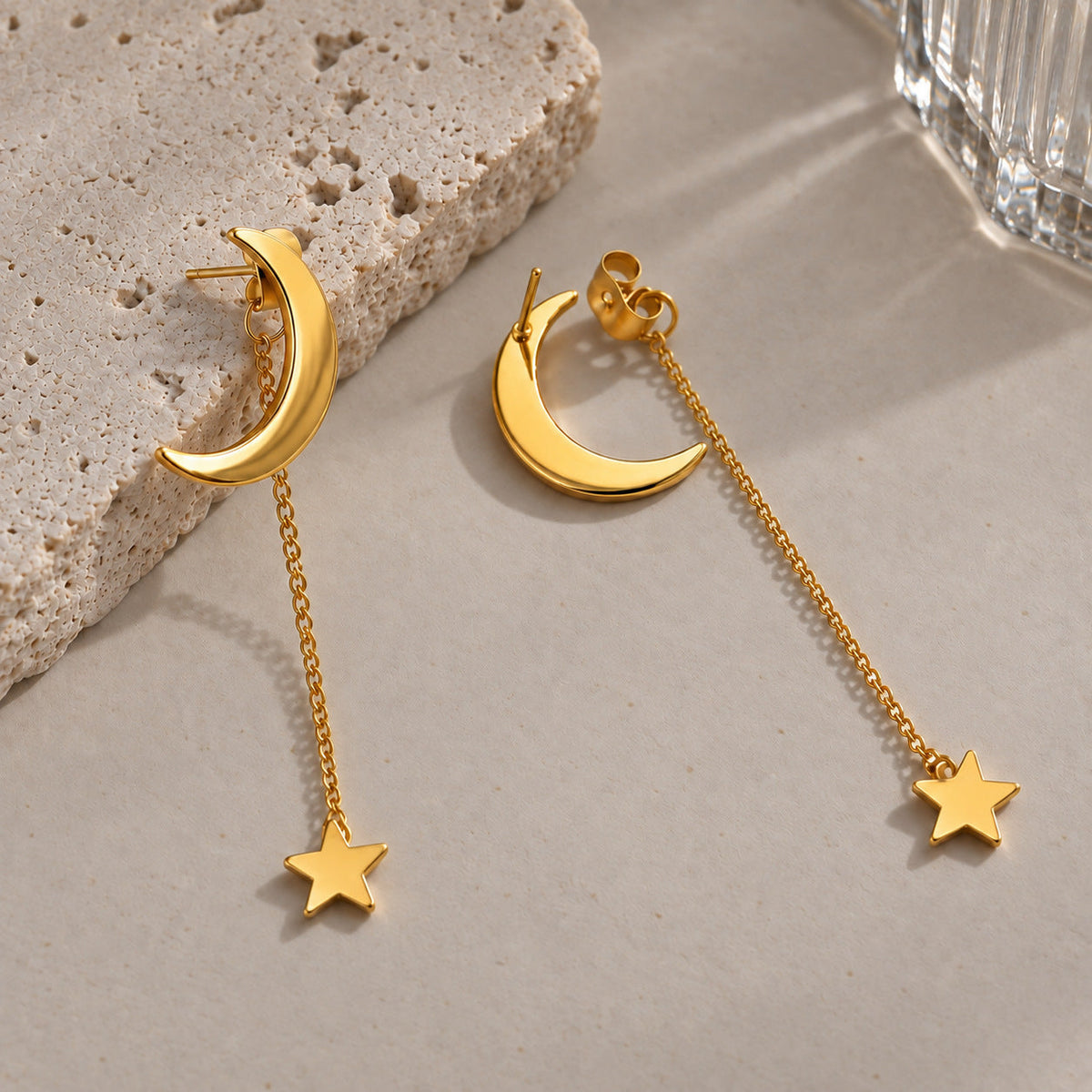 New Stainless Steel Tassel Earrings For Women, Minimalist Star Moon Stud Earrings, Fashion High-End Colorfast Ear Jewelry