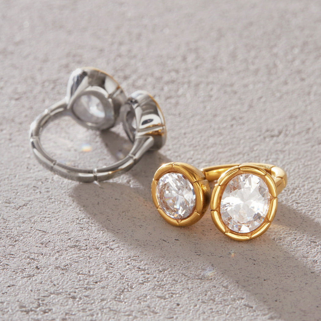 Ribbed Bezel Zircon Open Ring Collection