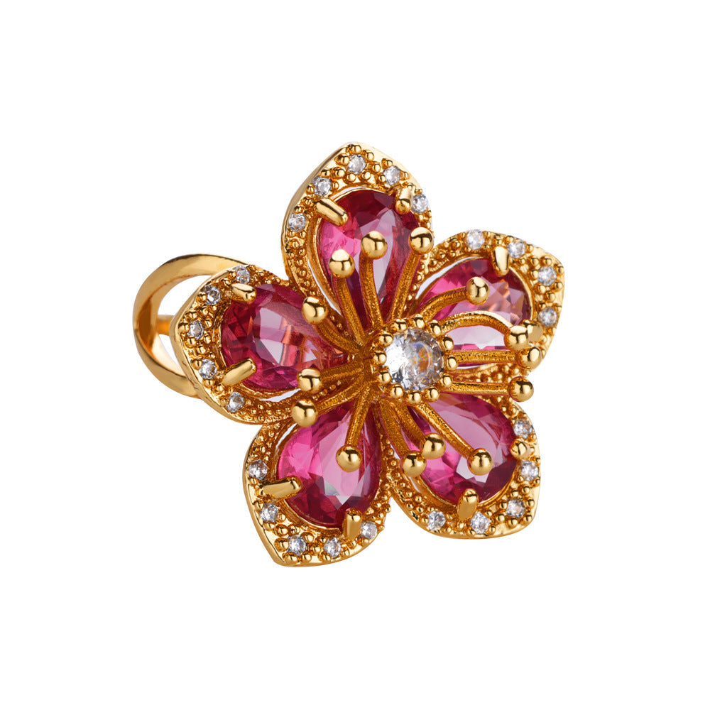 Exquisite Inlaid Zircon Flower Ring