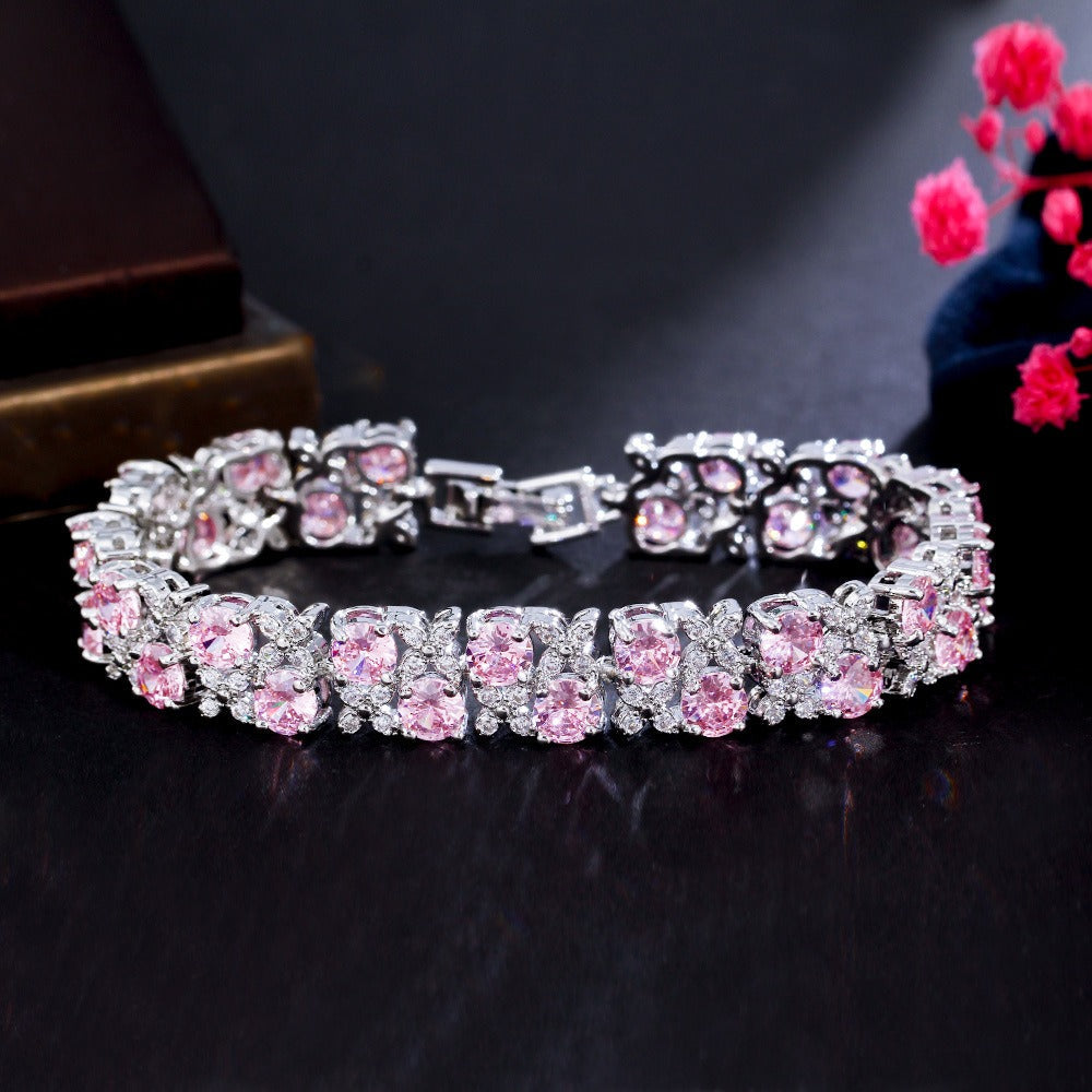 Zircon micro-inlaid gemstone and sparkling diamond-plated bracelet