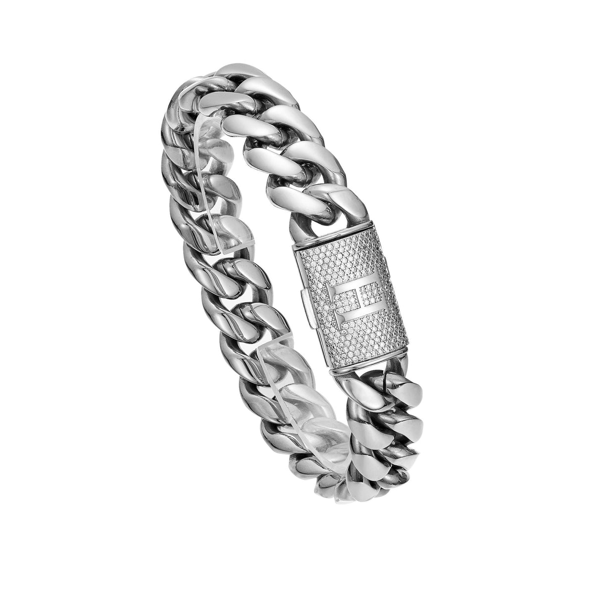 Mens Hip-Hop Lettered Snap-Clasp Encrypted Chain Cuban Link Steel-Colored Necklace
