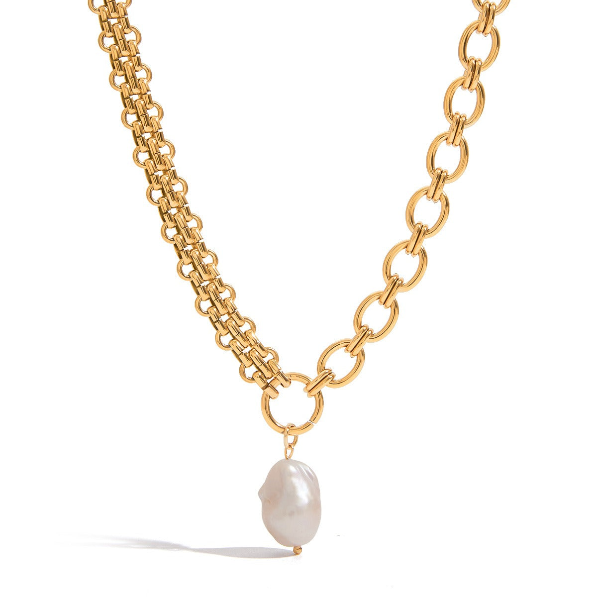 18K gold inlaid irregular pearl design light luxury noble necklace
