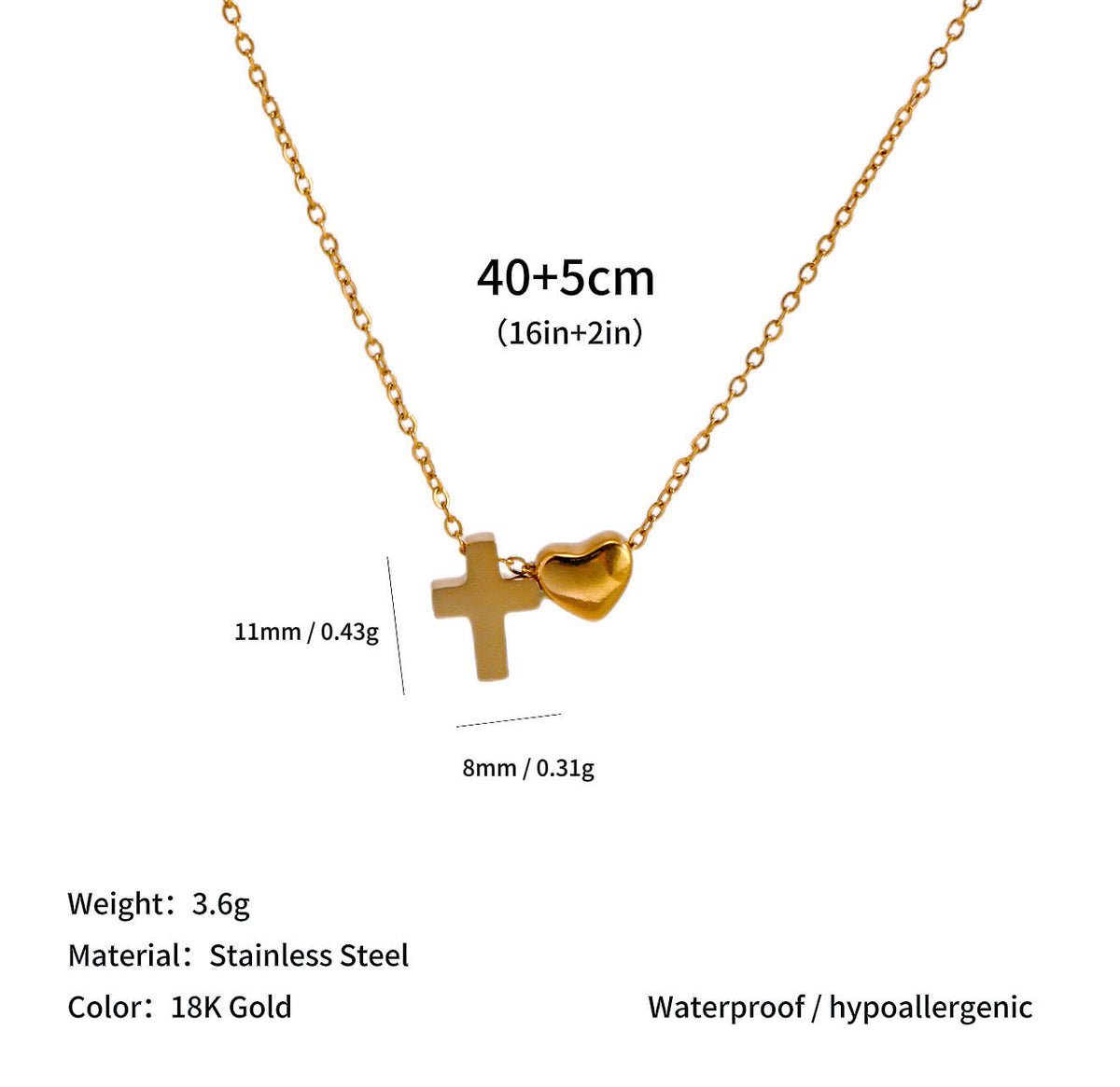 Cross-border Foreign Trade Bestseller 18K Gold Stainless Steel Clavicle Chain With Heart Pendant And Diamond-encrusted Cross Titanium Steel Necklace For Women