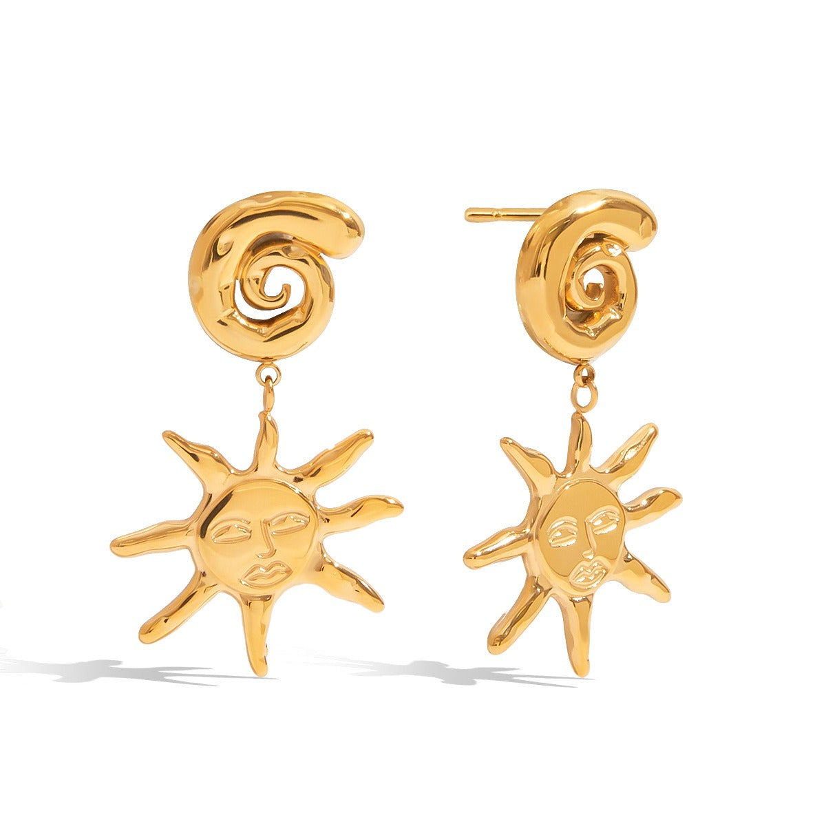 18K gold thread with sun-shaped design trendy and personalized earrings
