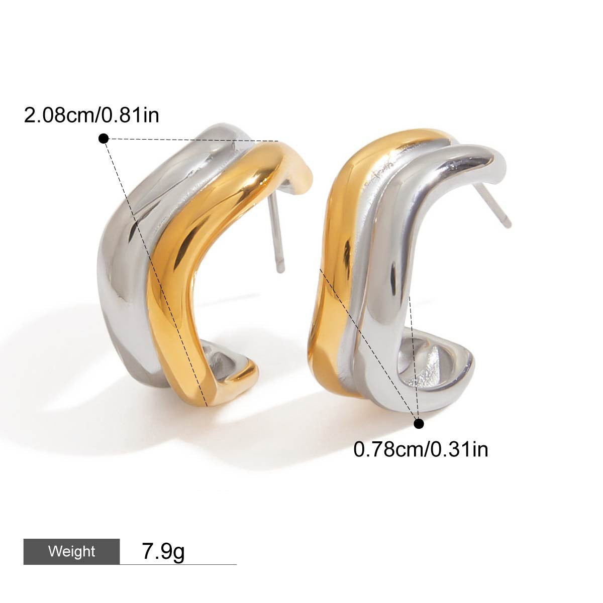 18K gold double-layer C-shaped design simple and unique earrings