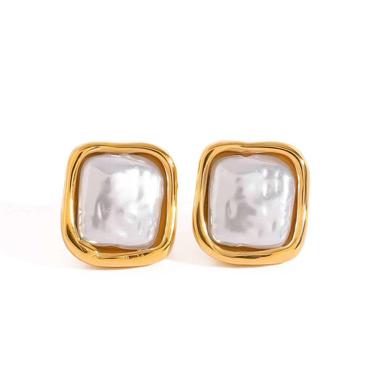 18k gold geometric inlaid pearls exquisite design noble earring ring set