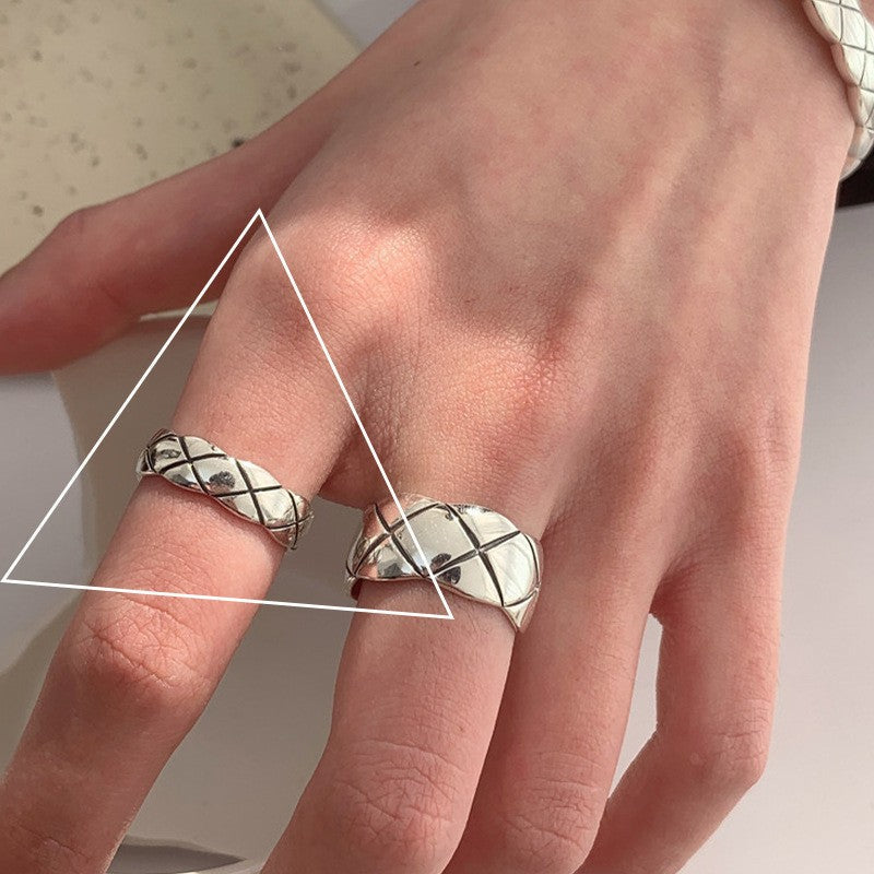 High Sense Star Open Ring For Women, INS Niche Brushed Texture Luxury Adjustable Index Finger Statement Ring