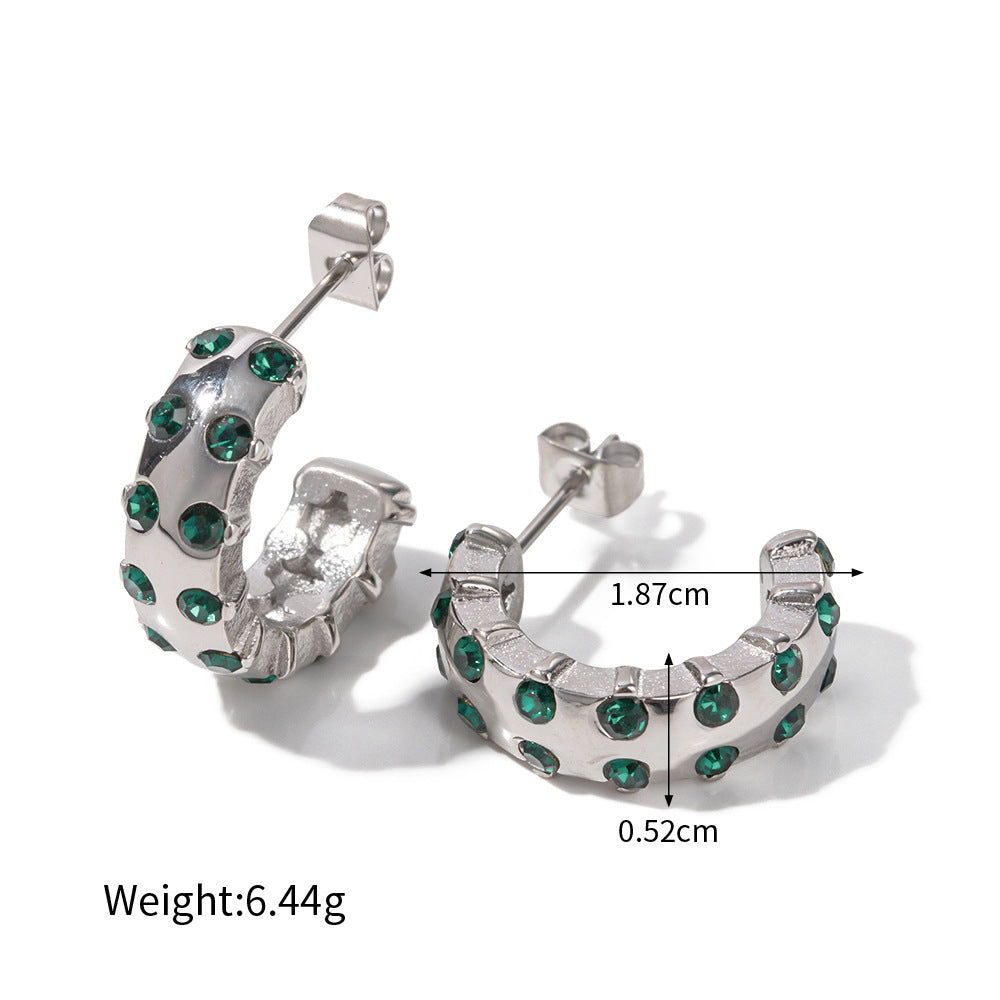 18K Gold Fashion Dazzling C Shape Inlaid Zircon Polished Earrings