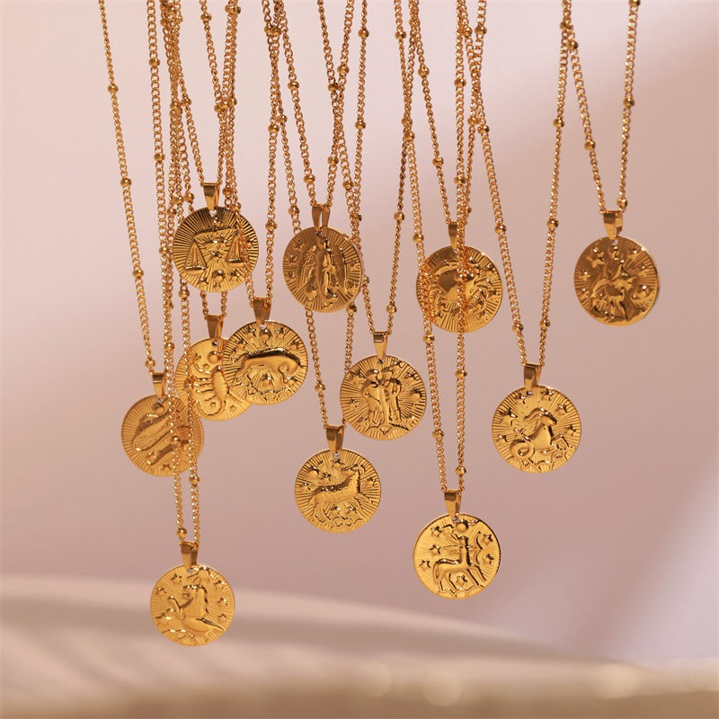 18K Gold Zodiac Titanium Steel Necklace