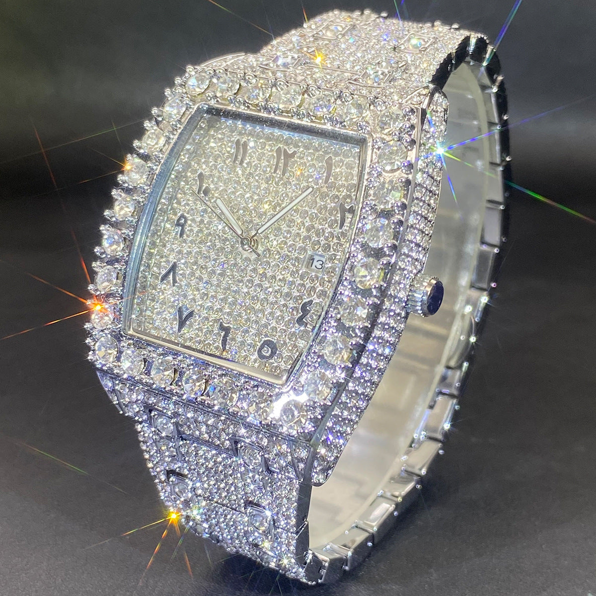 MISS FOX New Hip Hop Men's Brand Full Rhinestone Dating Quartz Watch