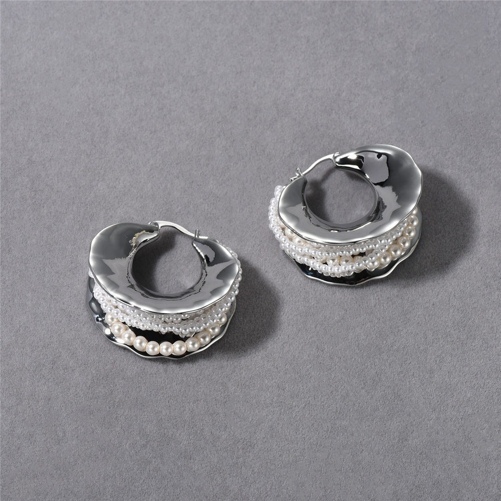 Textured Pearl Hoop Earrings