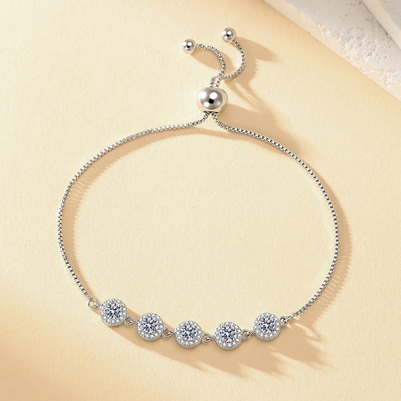 Korean Style New Adjustable Pull Slide Bracelet For Women, Stainless Steel Inlaid Zircon Bangle, Wholesale Ready Stock