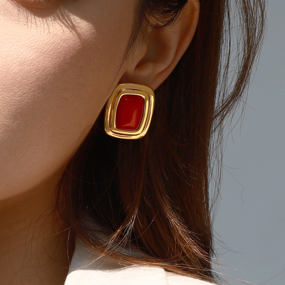 18K gold geometric rectangular design trendy personality earrings