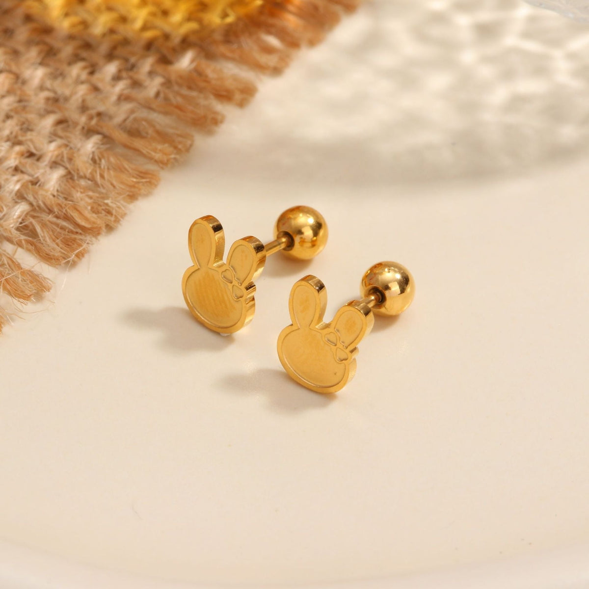 18K gold geometric inlaid gemstone design high-end earrings