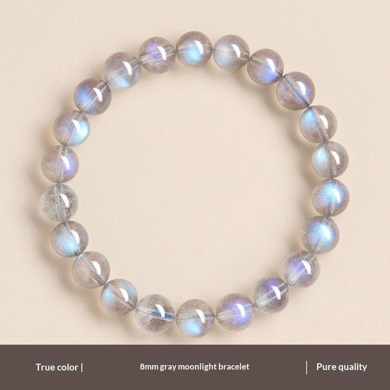 Natural Gray Moonstone Labradorite Blue Bead Bracelet