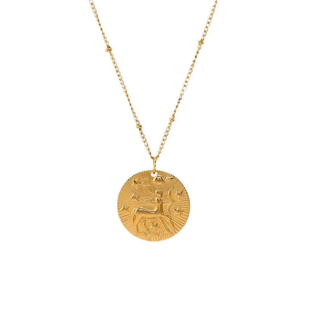 18K Gold Zodiac Titanium Steel Necklace