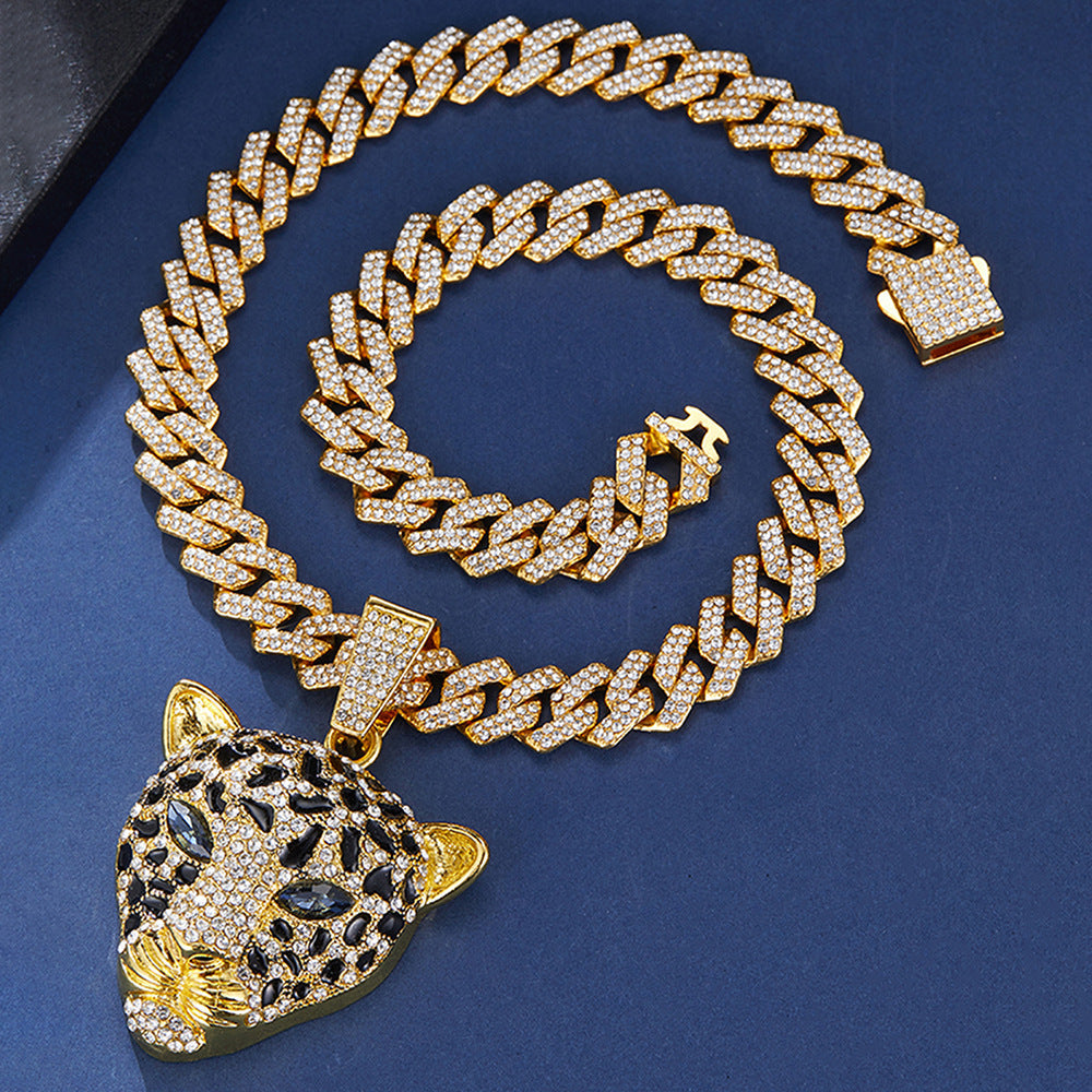 3D Animal Cat Pendant Zinc Alloy Full Diamond Enamel Hip-Hop Style Cuban Chain Necklace Lion Necklace