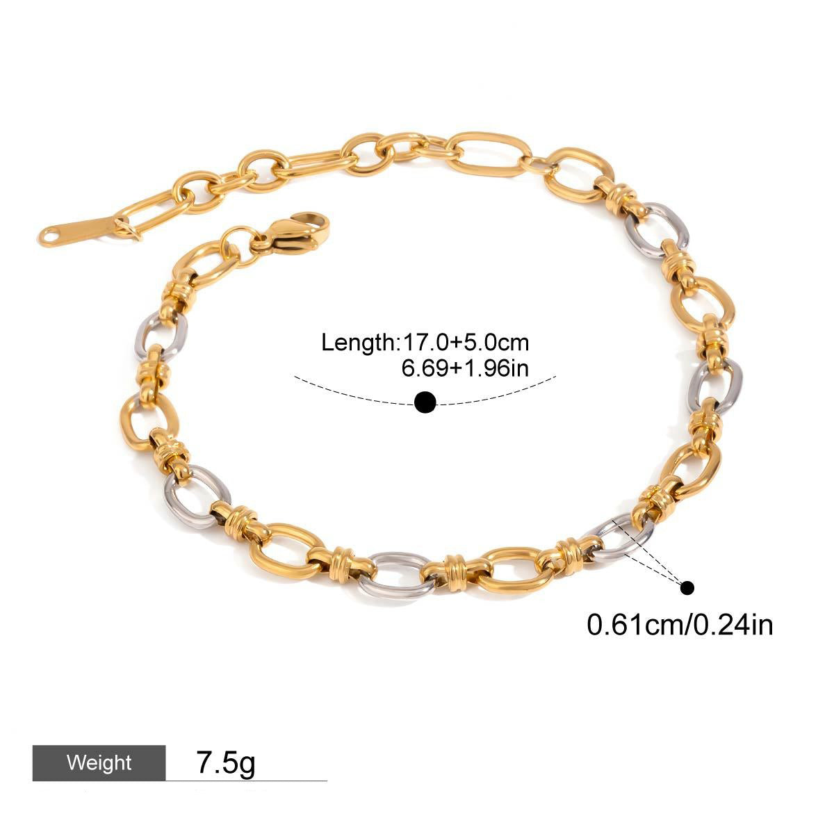 18K gold chain with gold and silver color matching design simple and elegant necklace bracelet set