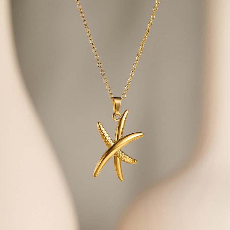 Cross-Border Popular Stainless Steel Necklace With 18K Gold Plated Flower, Sun, Heart, Geometric Lines Pendant, Clavicle Chain Jewelry