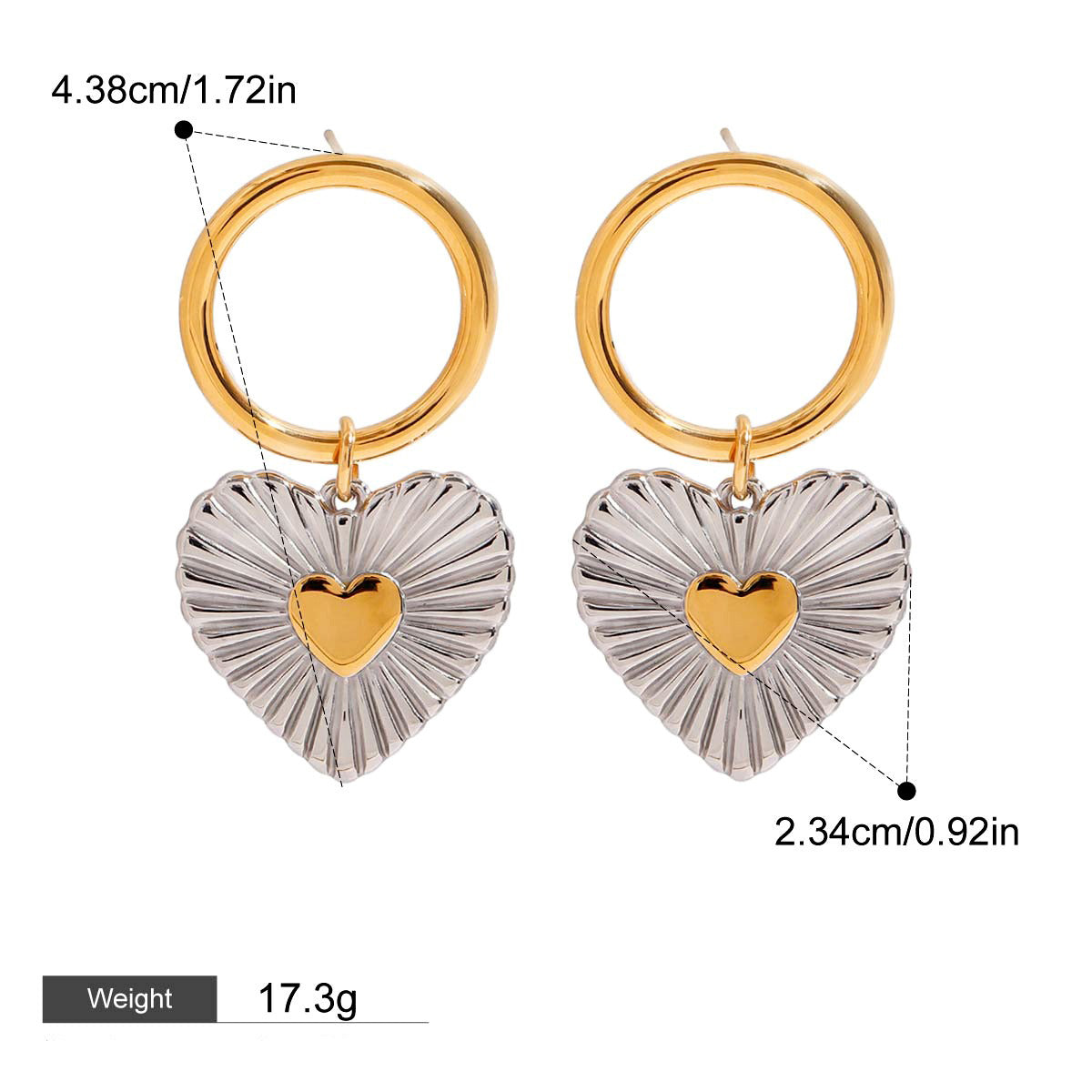 18K gold heart with gold and silver color matching design exquisite and fashionable necklace and earrings set