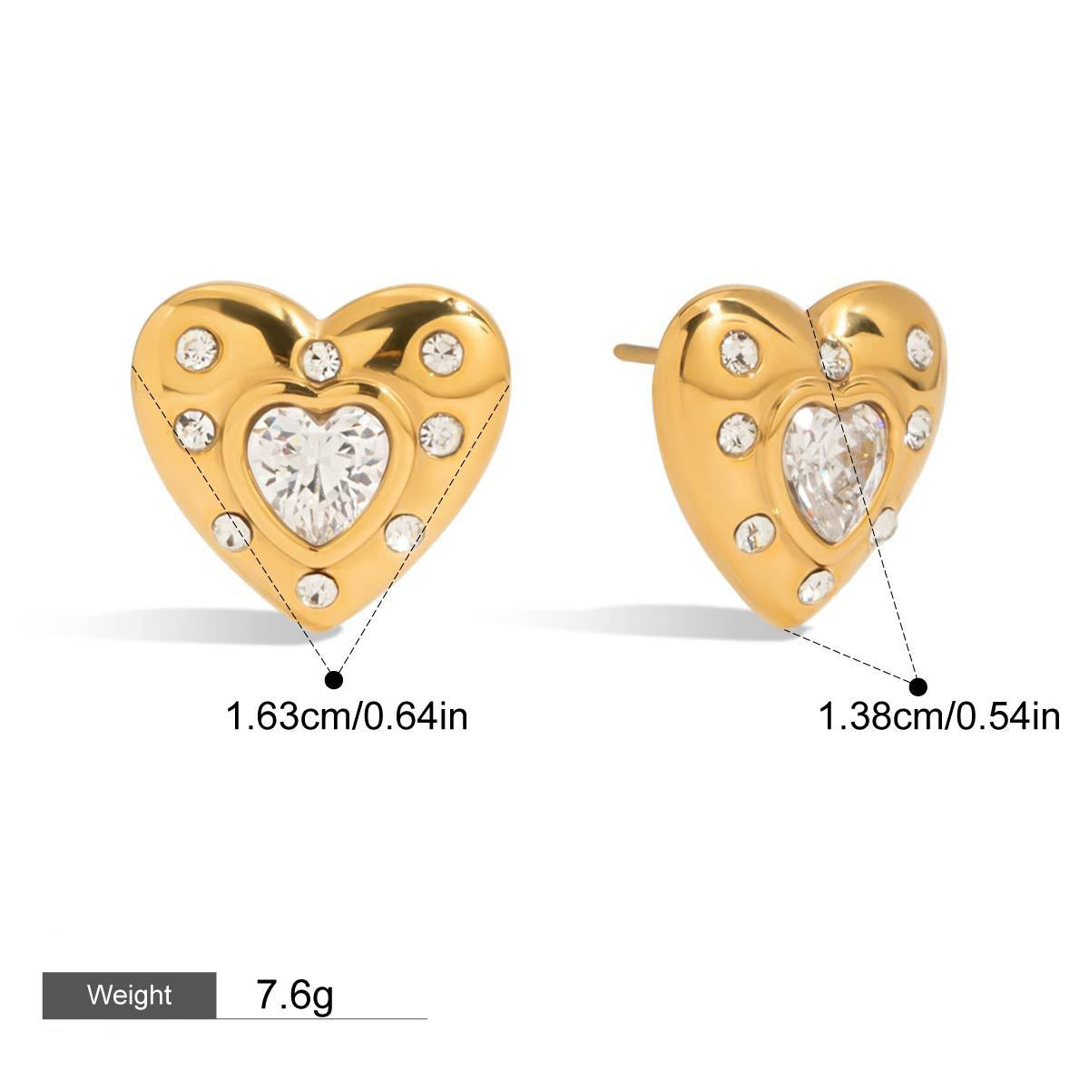 18K gold heart-shaped inlaid gemstones exquisite design dazzling earrings