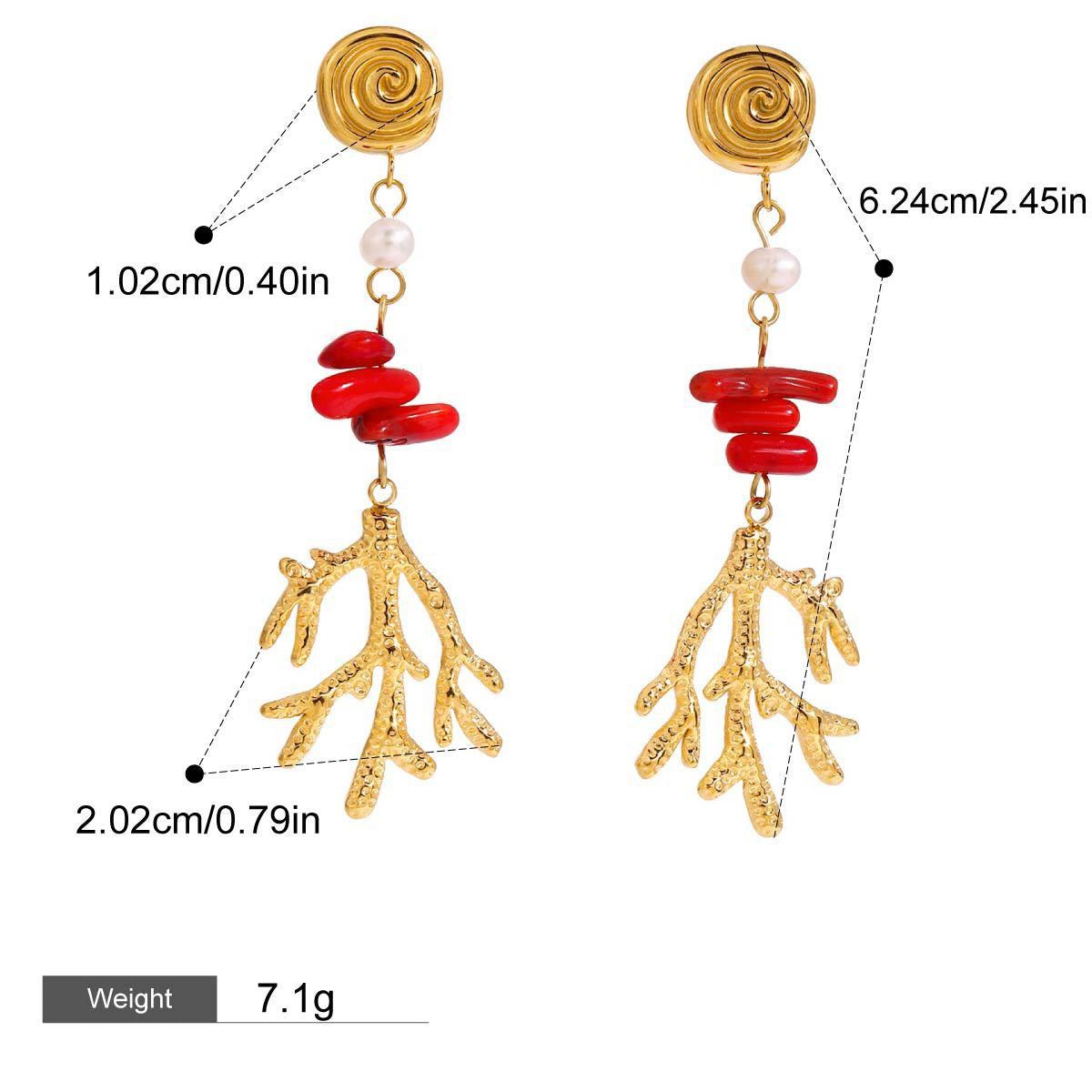 18K gold coral-shaped design trendy personality earring necklace set