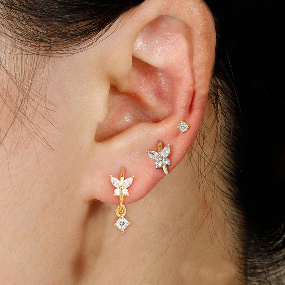 Copper Stud Earrings With Diamond Inlay