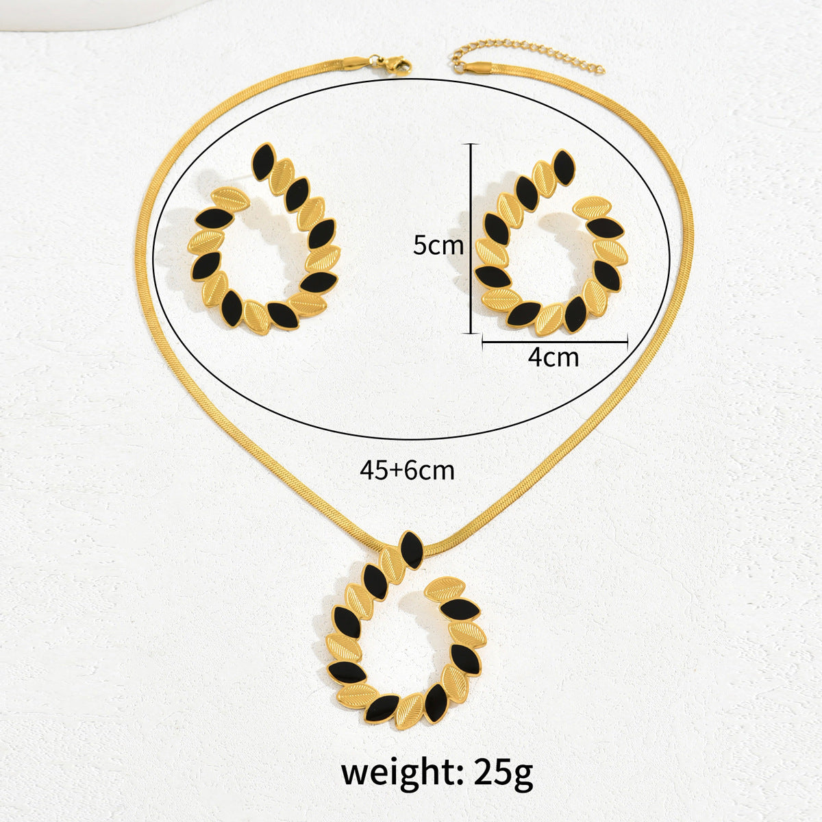 2024 Summer New Cross-border Hot Selling Women's Earrings Necklace Suit Leaves Niche Drip Oil Design Long Chain