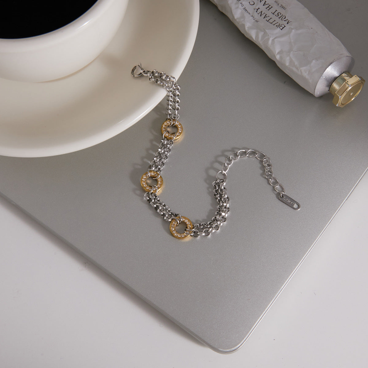 Two Tone Zircon Chain Bracelet